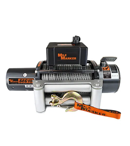 76-50260W – MILEMARKER Winch, Vehicle Mounted Waterproof Recovery Winch 12 Volt Electric 15000 Pound Line Pull Capaci...